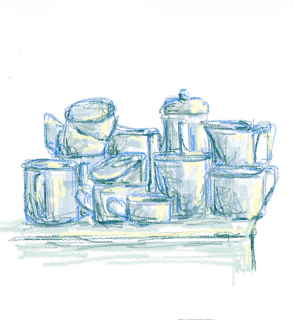 Digital drawing of crockery grouped together