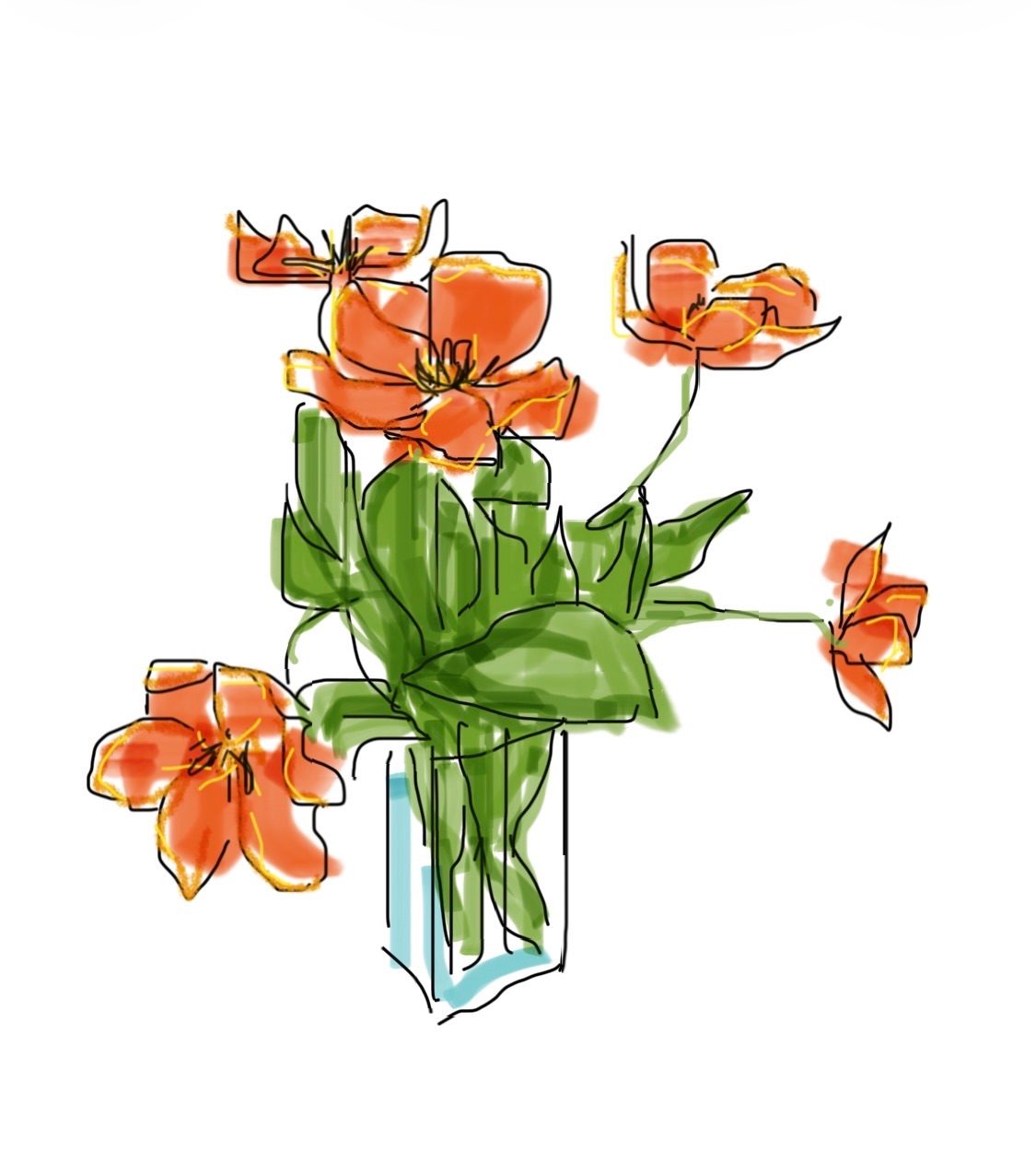 Digital drawing of vase of tulips