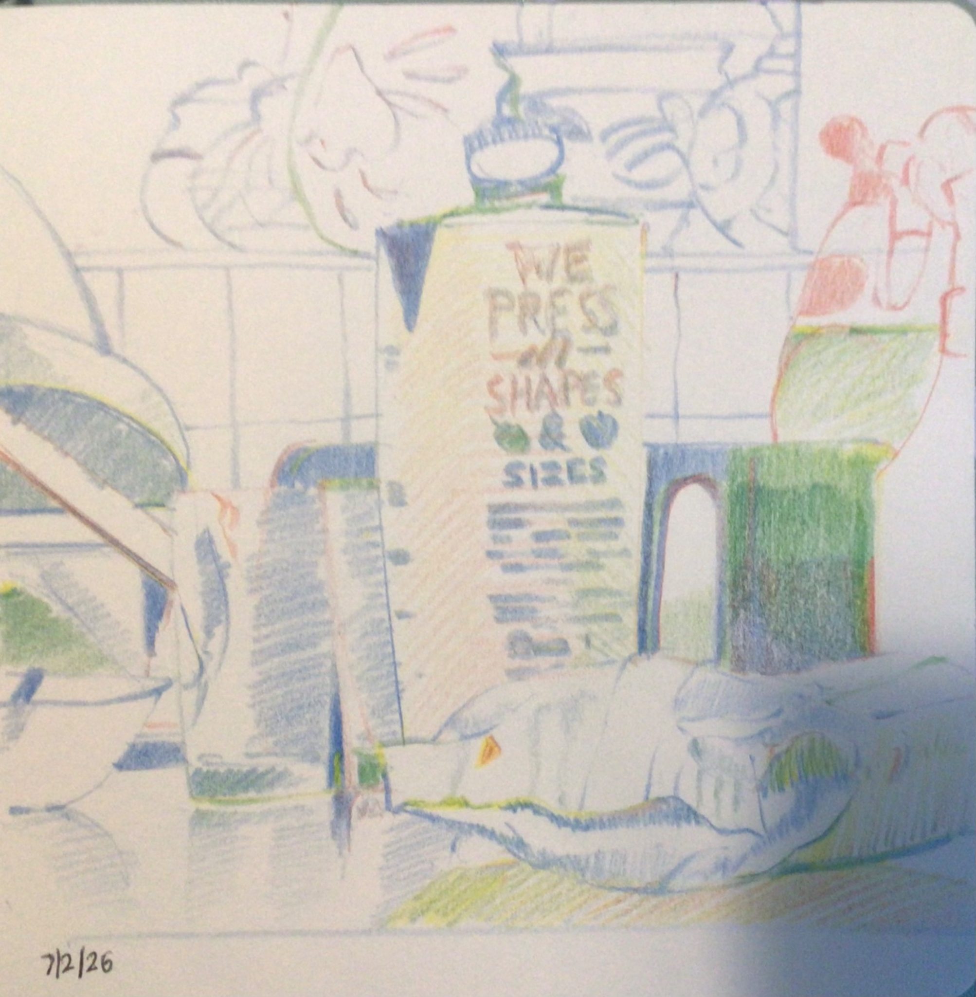 A drawing of the washing up this morning