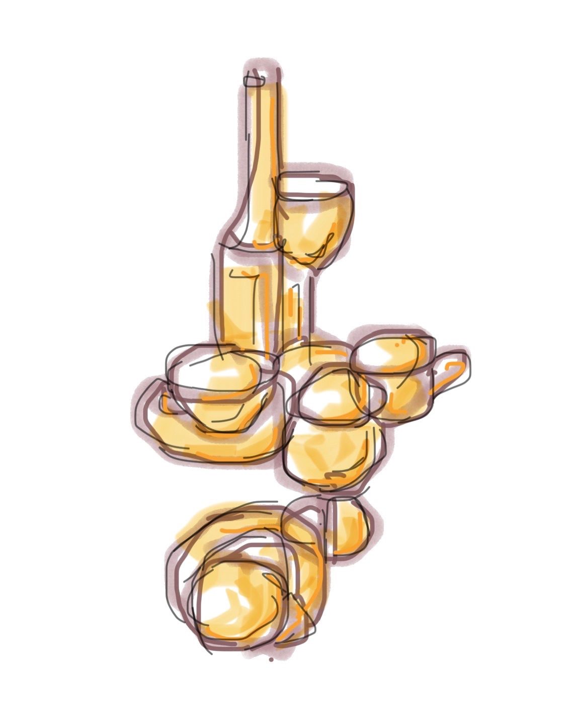 Digital drawing of bottles and glasses