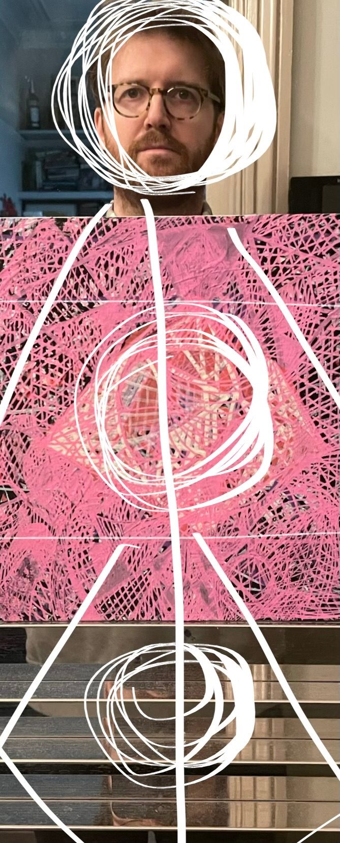 Photo montage including the artist’s reflections and painting with digital drawing superimposed