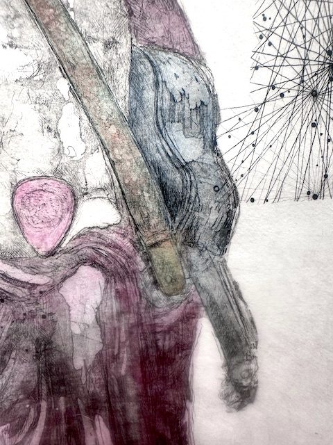 Detail of hand coloured etching