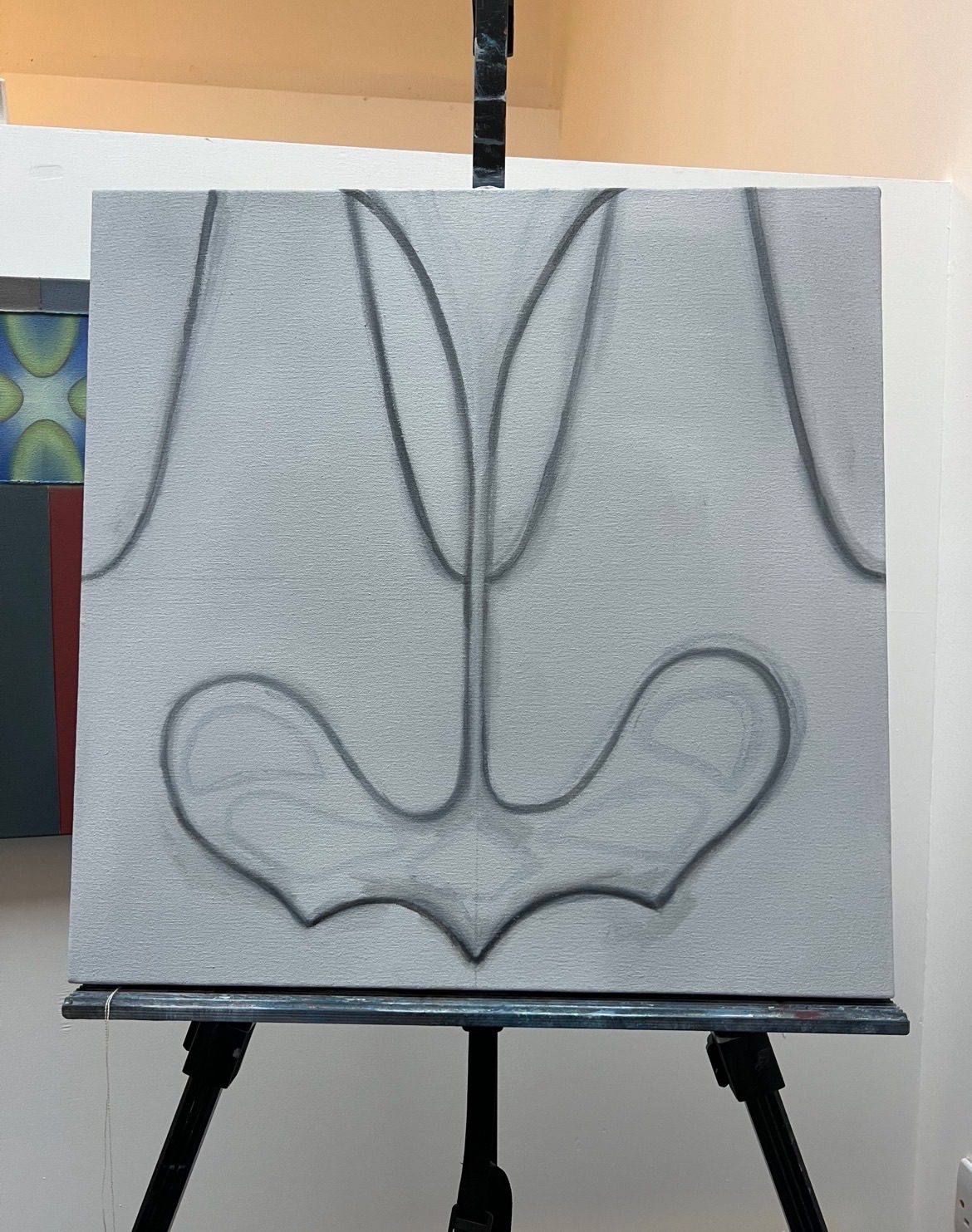 dark lines on a gray canvas that are an abstract chandelier-esque shape