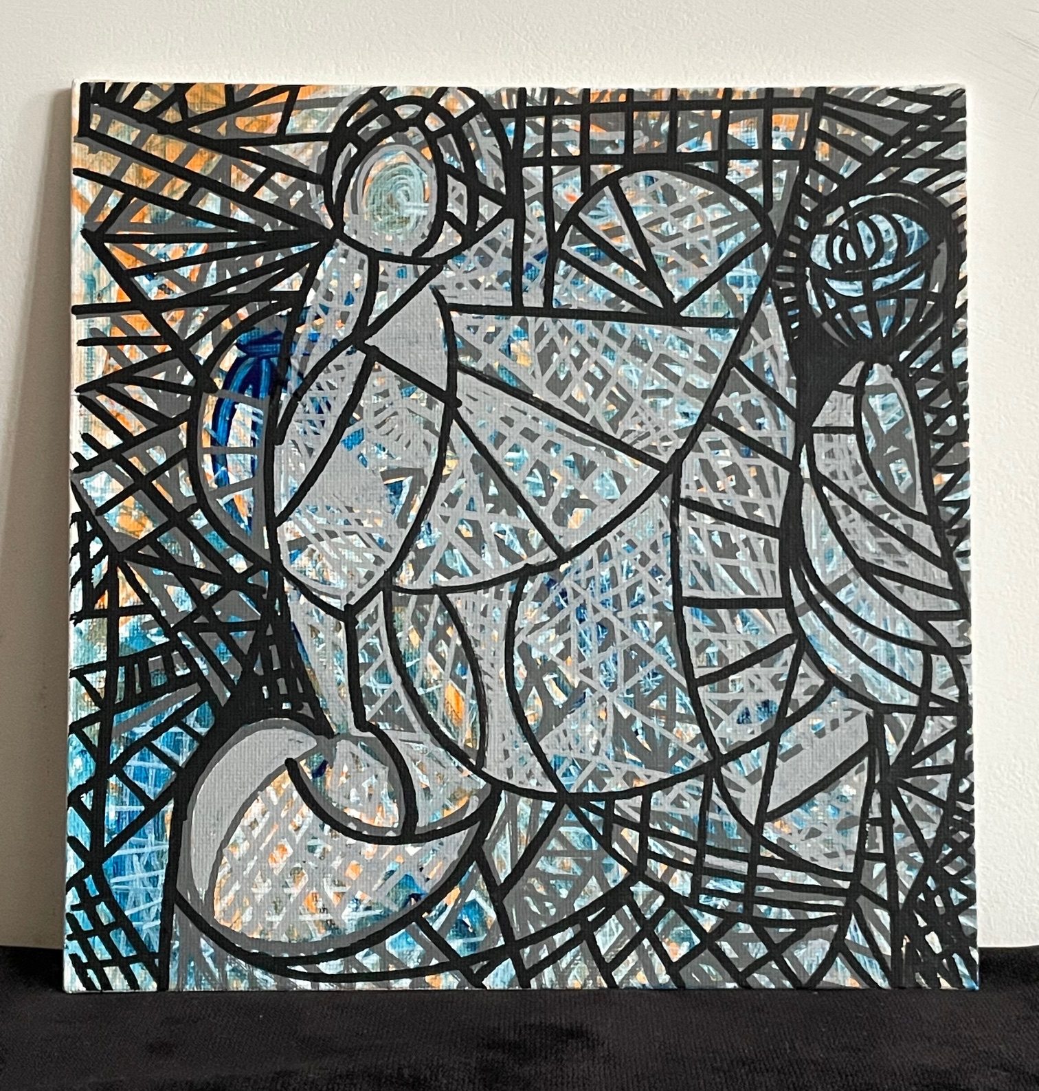 Abstract geometric forms consisting of layers of different coloured lines using acrylic pens