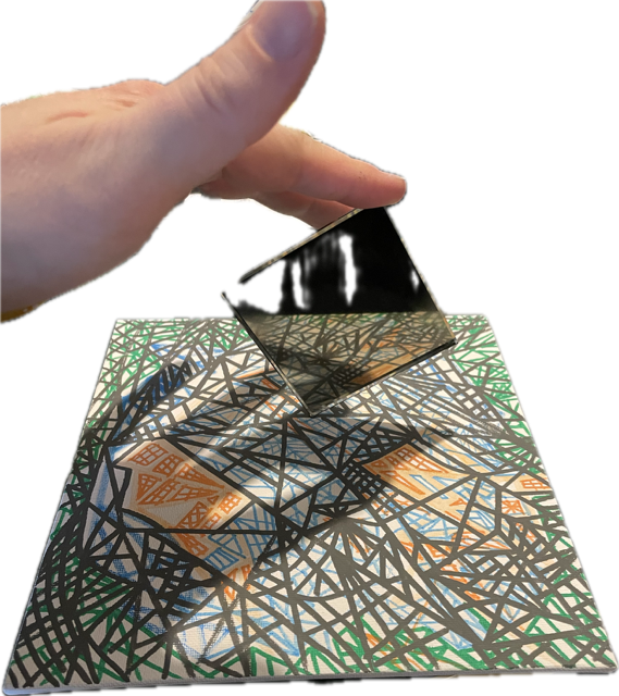 Abstract geometric art with mirror used to reflect art and add interest