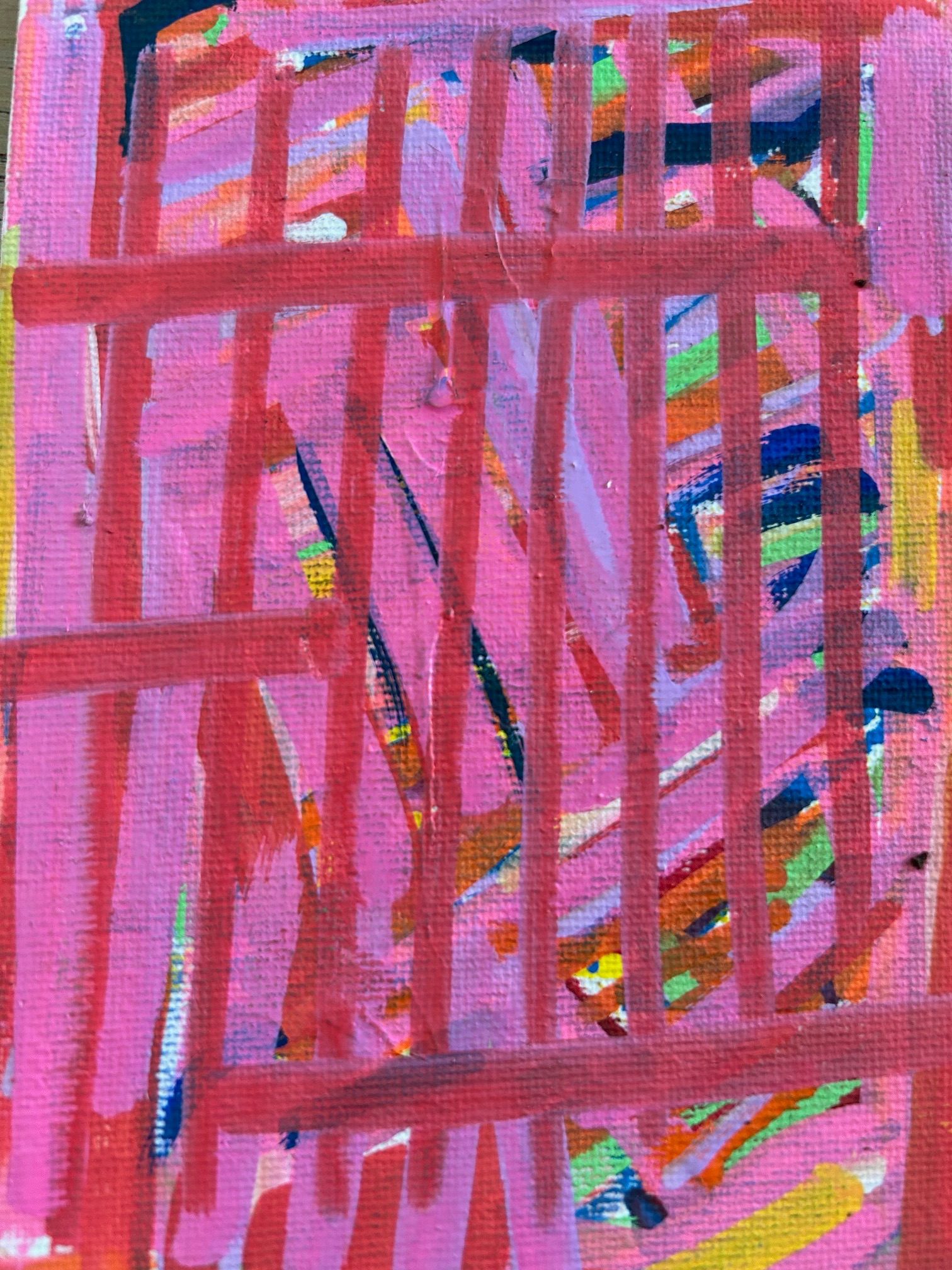 Mainly pink with bars /stripes on a small card