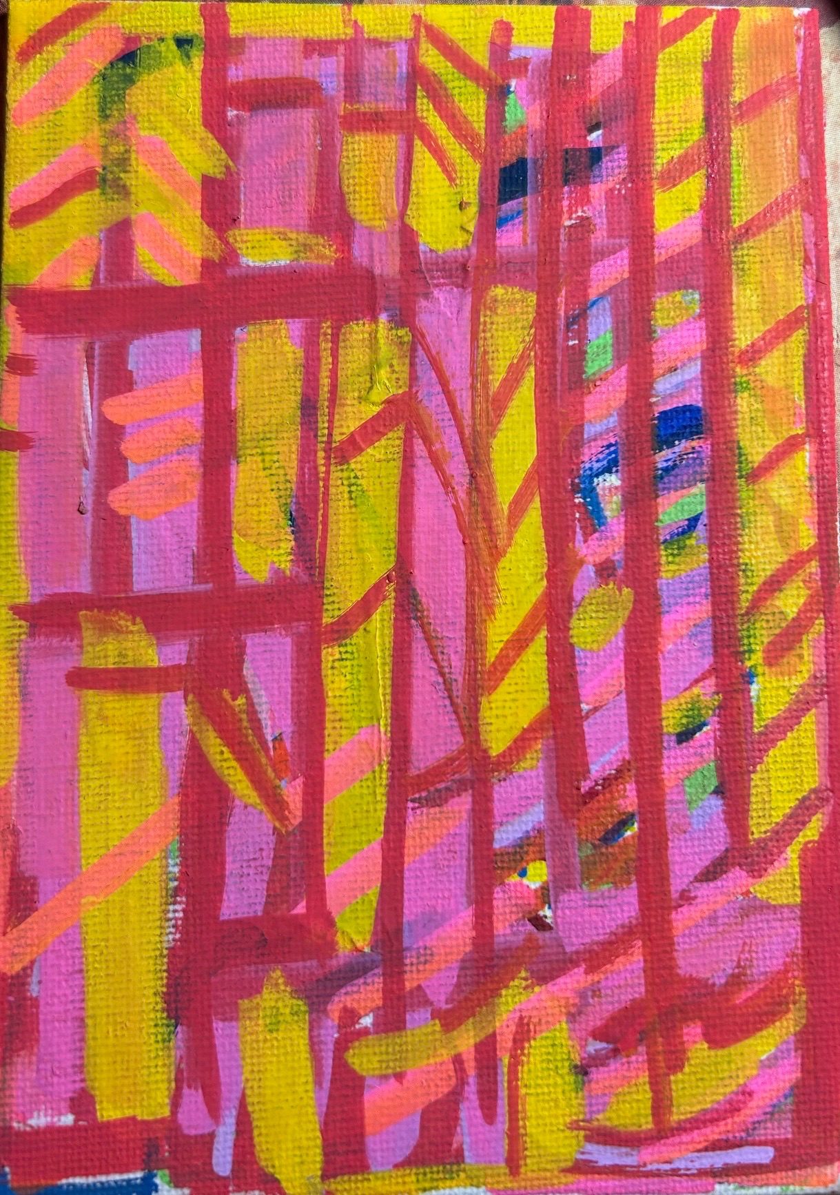 Yellow and red stripes horizontal abstract postcard size canvas