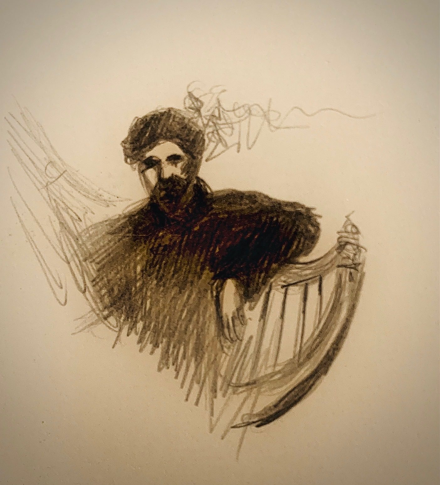 Drawing of a man with the lute