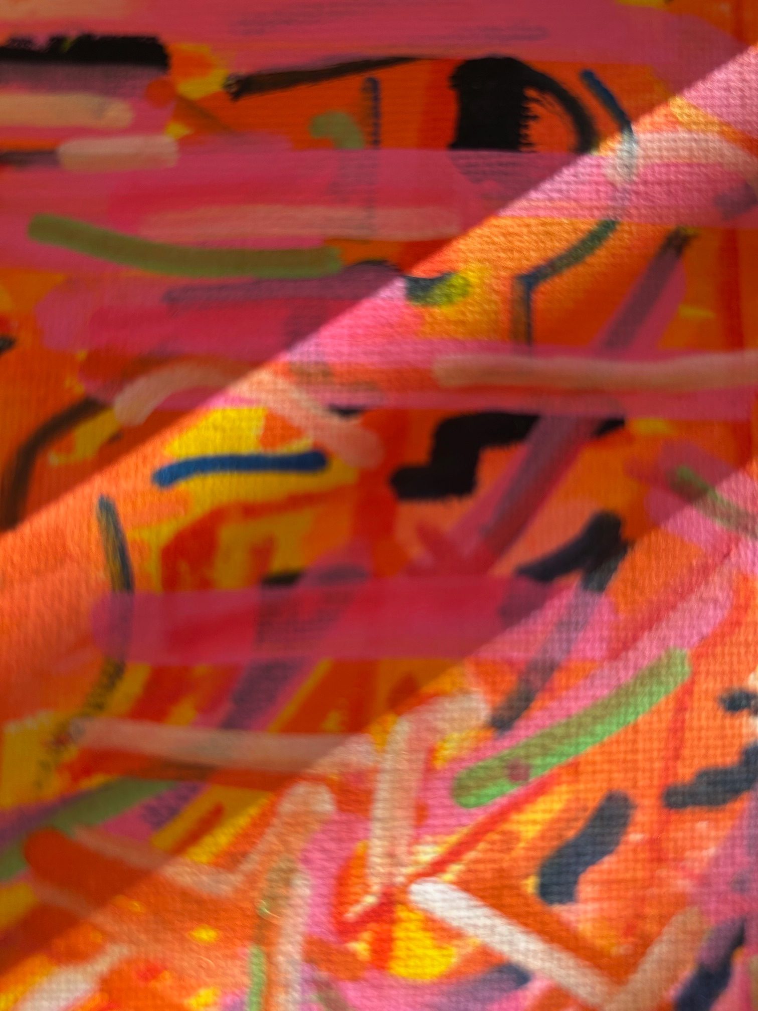 Abstract marker pen strokes on pink with an illuminated section caught between shadows.