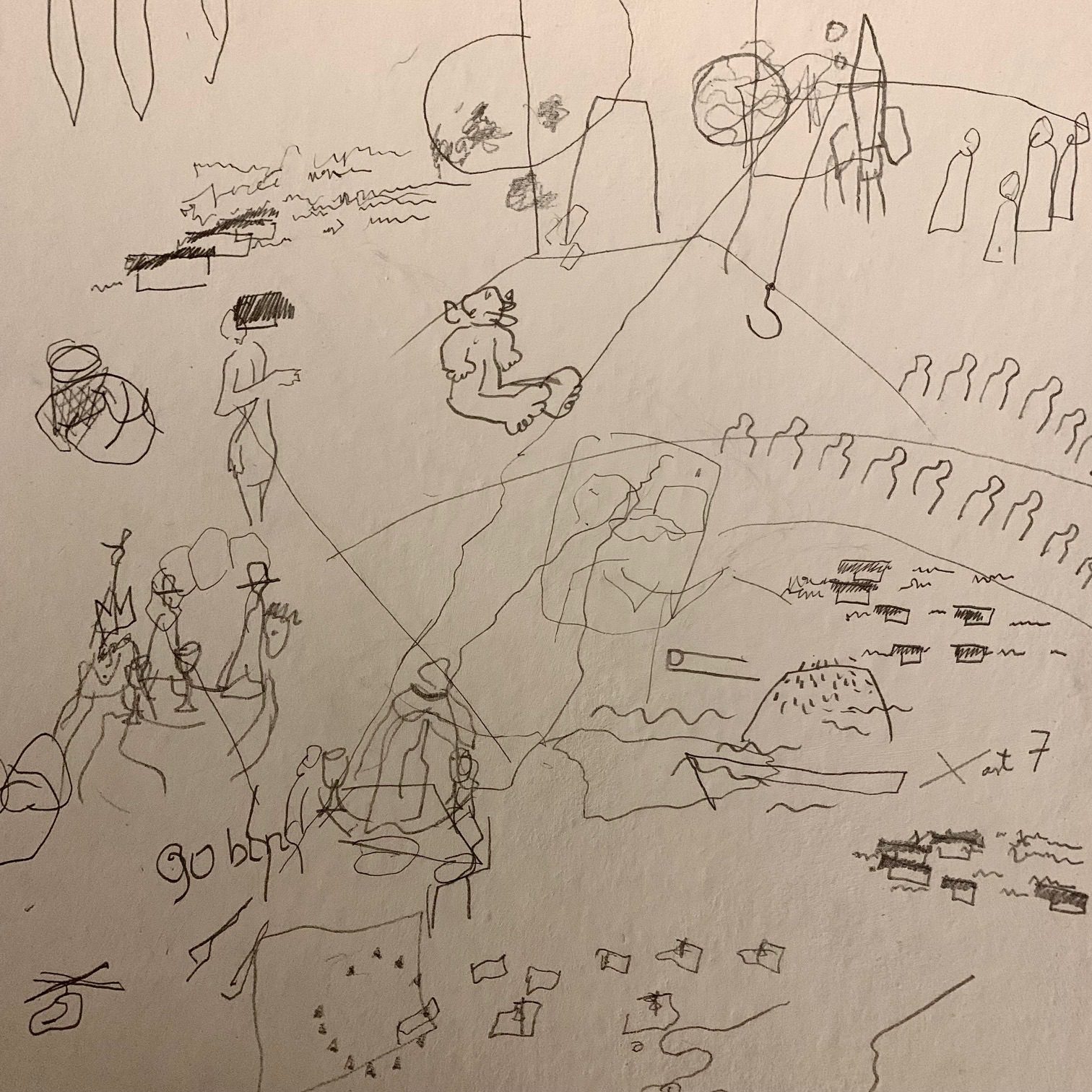 Pencil drawing while blindfolded listening to news