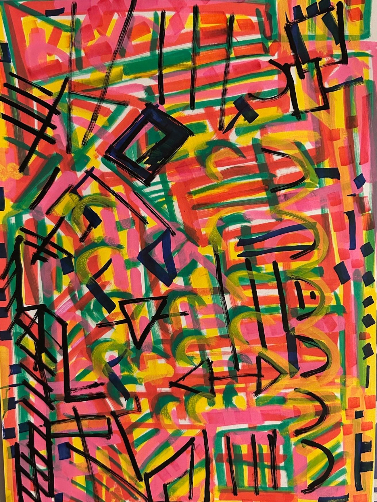 Repeated lines and shapes in marker pen started off blindfolded but then repeated and reinforced the lines.