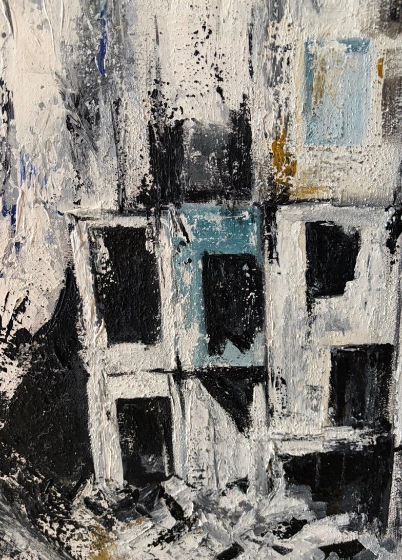 Broken building painted by a palette knife