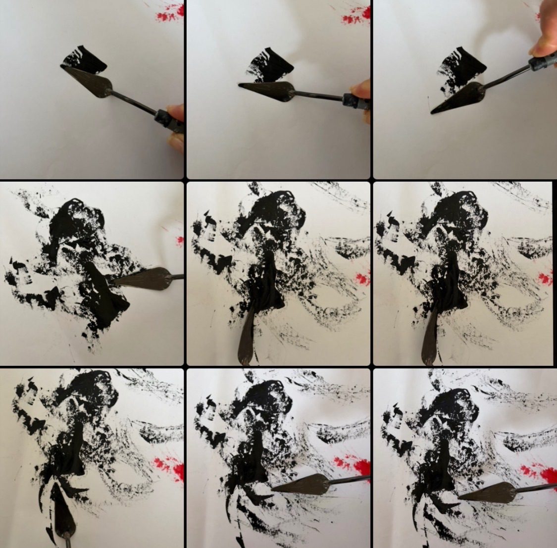 Strokes of acrylic on paper with a palette knife