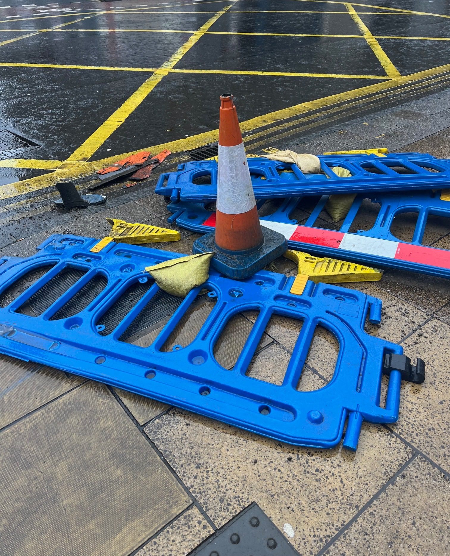 Photograph of brightly coloured roadworks paraphernalia