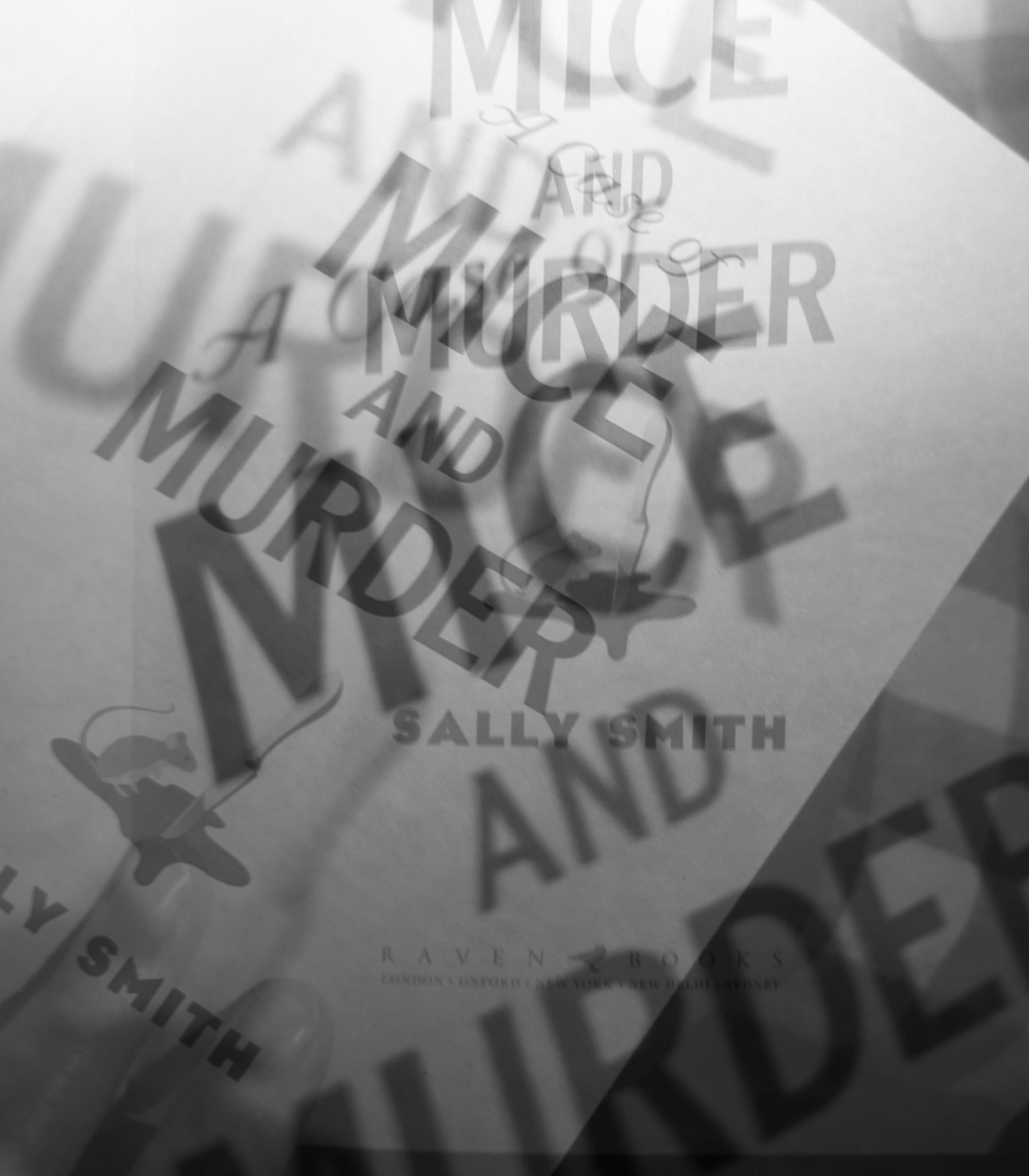 A noir montage of the words Mice and Murder, taken from the front page of the novel “A case of Mice and Murder” by Sally Smith