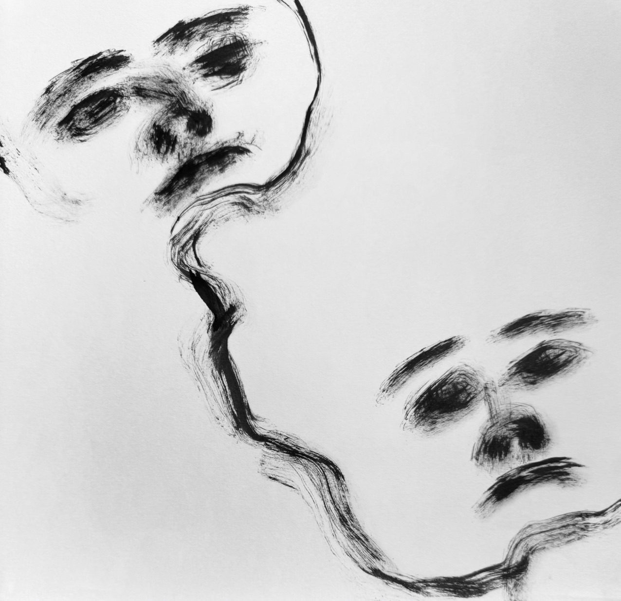 A faint connection stretches between two figures, lingering as a fragile line that holds charge without closure.