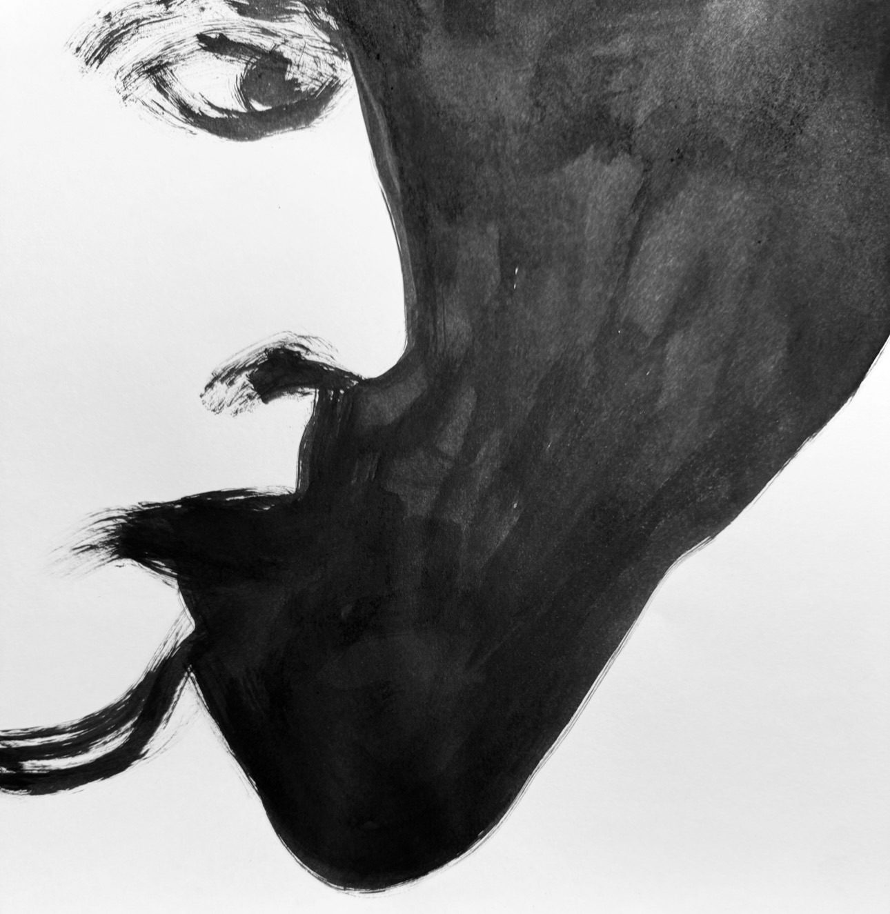 A dense form presses into the figure, holding weight and charge in a state of quiet terror..