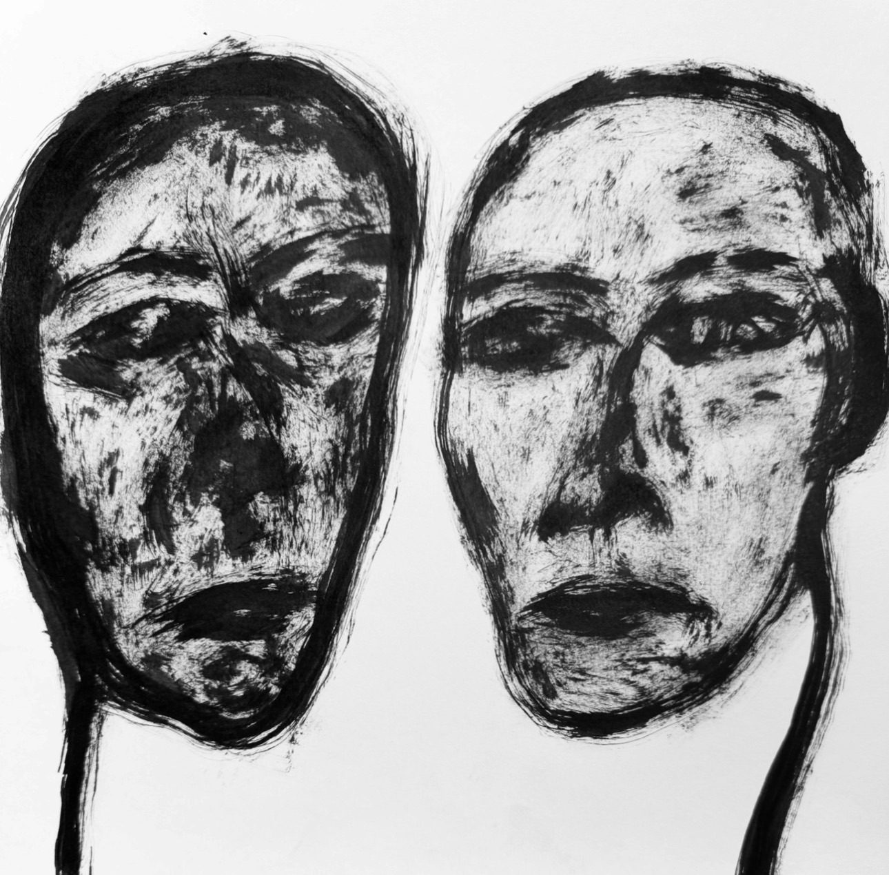 Two figures sit in parallel, sharing presence without exchange, held in a state of quiet proximity.