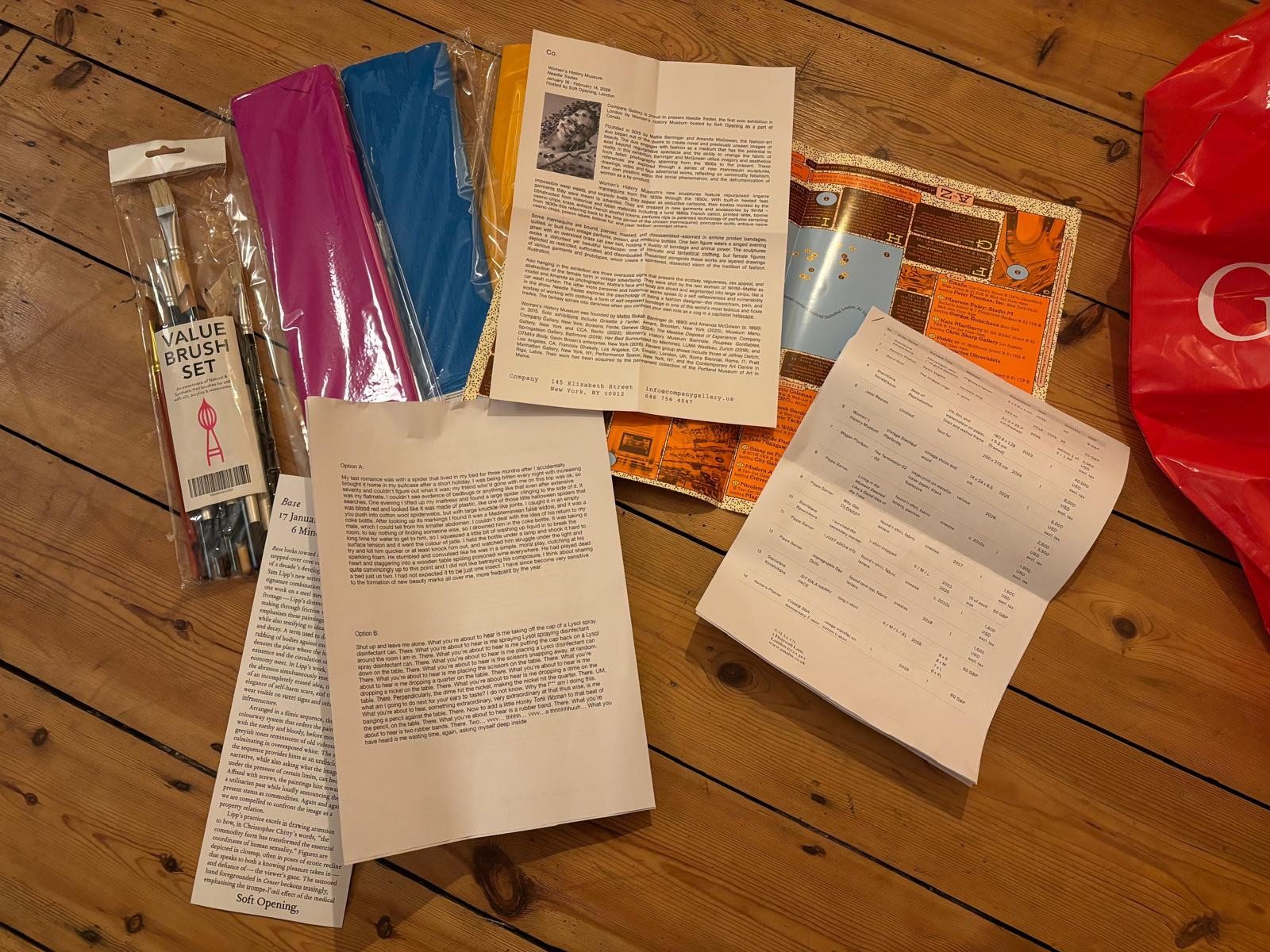 This feels a bit of a cop out. I went to loads of galleries today and had a lovely time and felt all inspired, bought some cheap paint brushes and crape paper to do today’s work. But then crashed. This is a photo of some of the bits I picked up. I do feel loads better for it though. So fixed my someone else’s art!