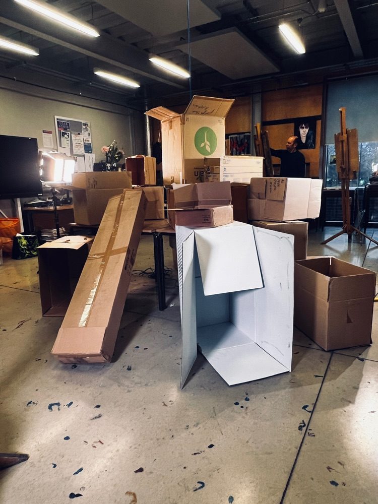 A pile of cardboard boxes