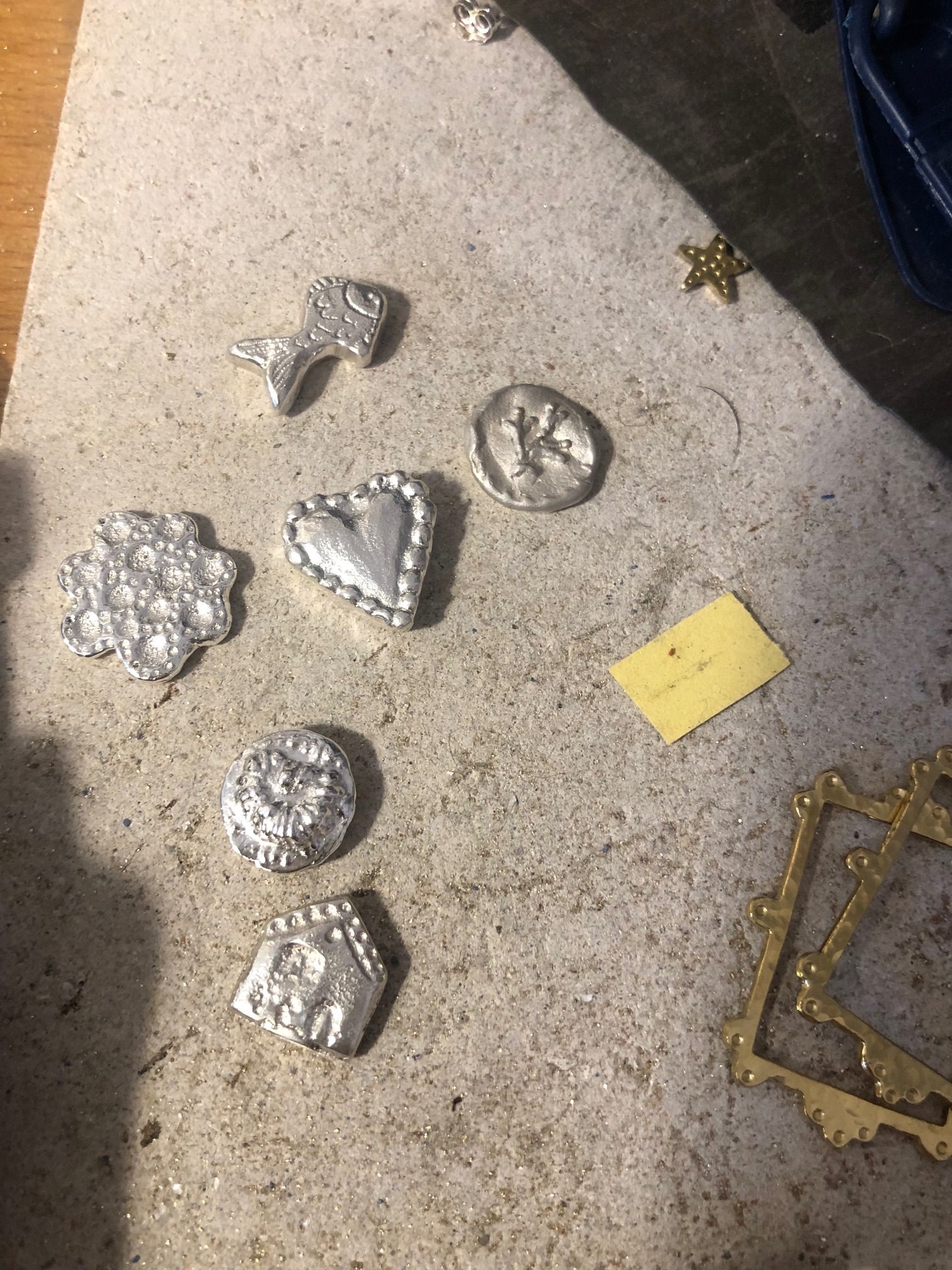 tiny fish, heart, house, shapes in silver