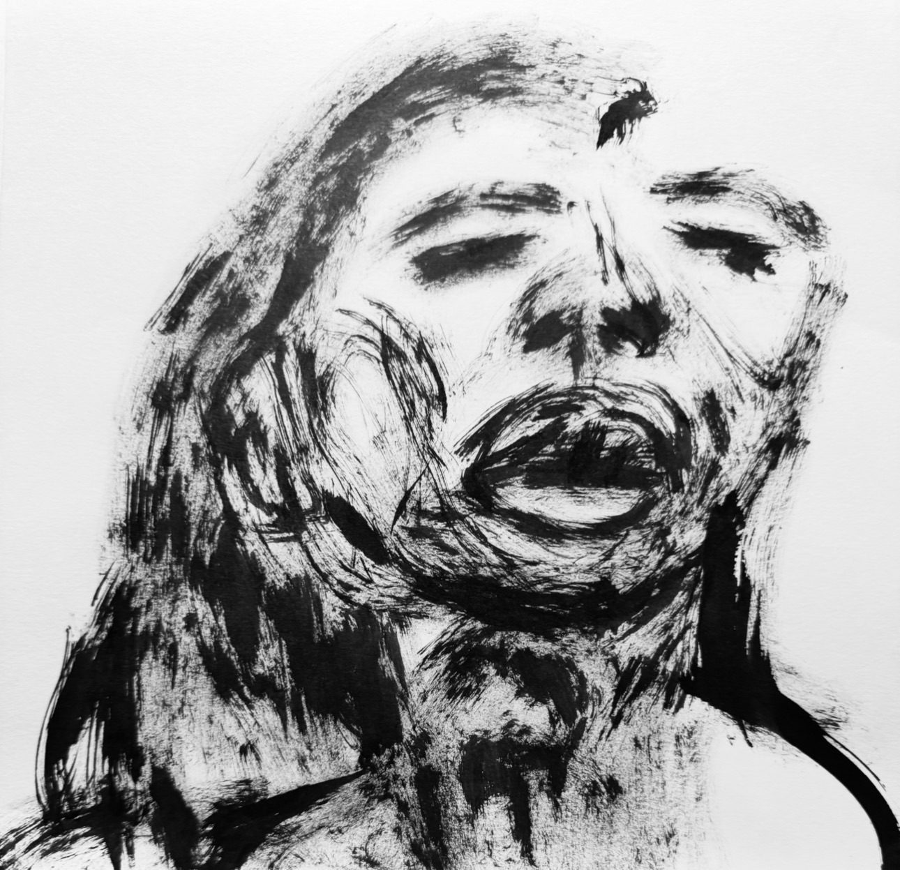 A figure opens into release, exhaling the accumulated weight of what has been held.