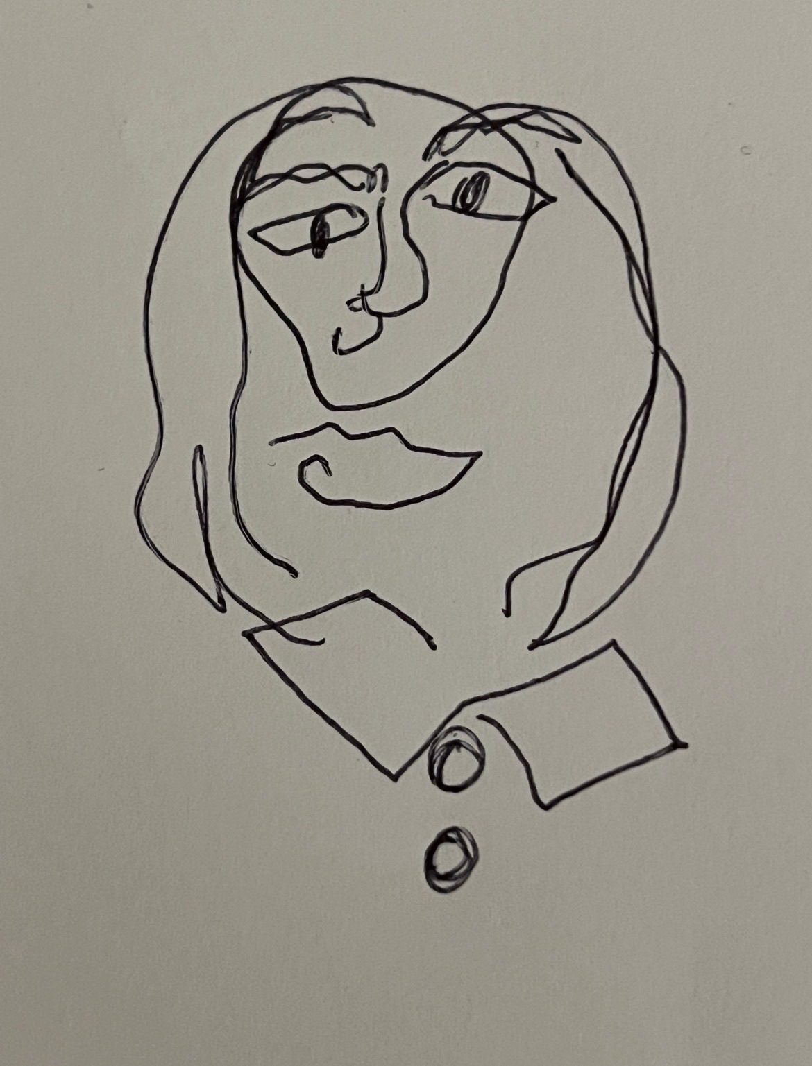 Quick blind pen drawing of a face