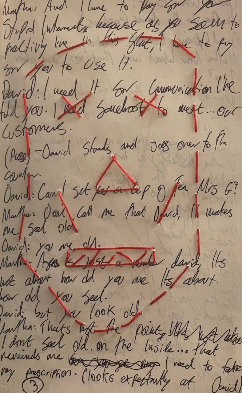 Skull stitch in red thread