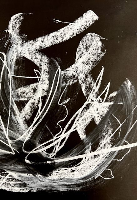 White abstract porcelain chalk marks on black paper