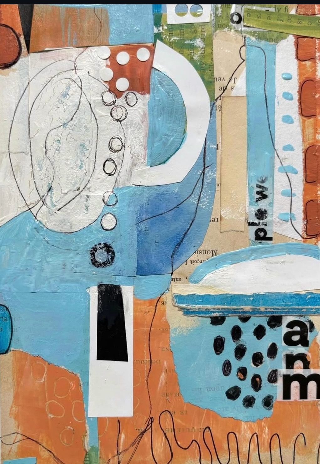 Abstract piece of artwork using collage and acrylic paint