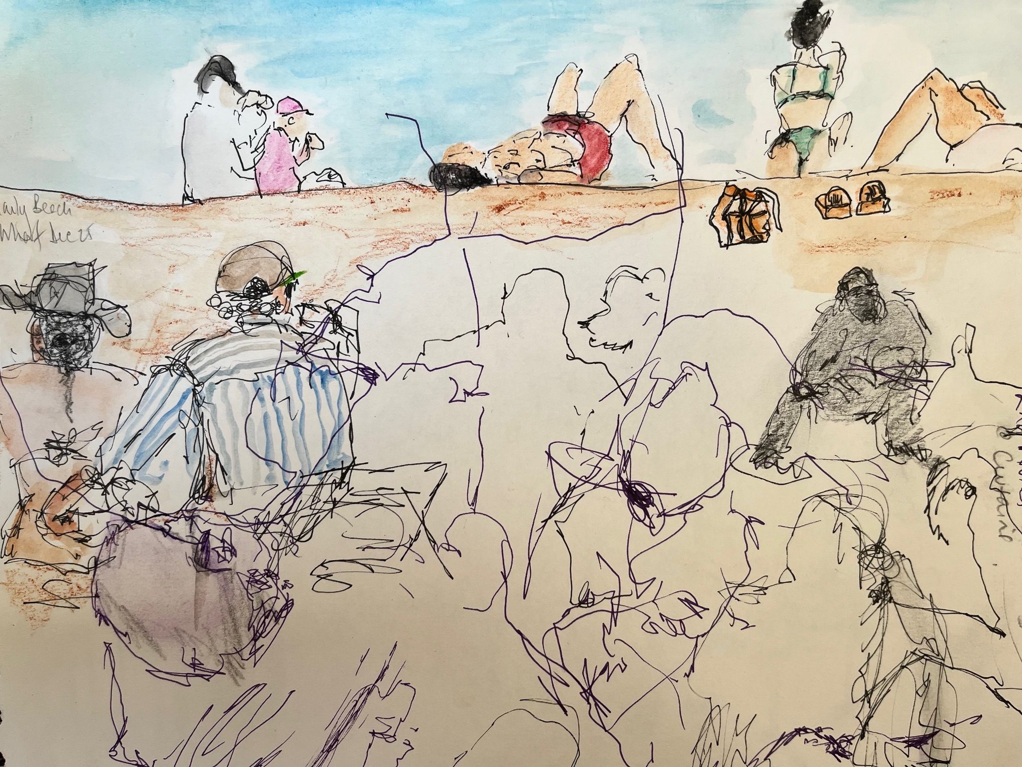 #30/30 Day 1.  Sketches combined onto one page, a couple of days on the beach, and a visit to the zoo. Spot the primate! #zoo #tarongazoosydney