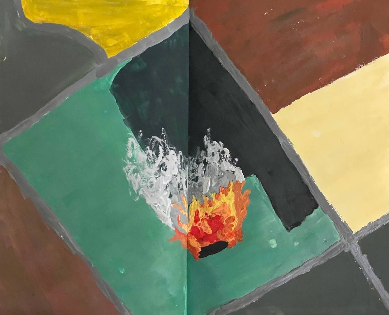 Painting of a burning car