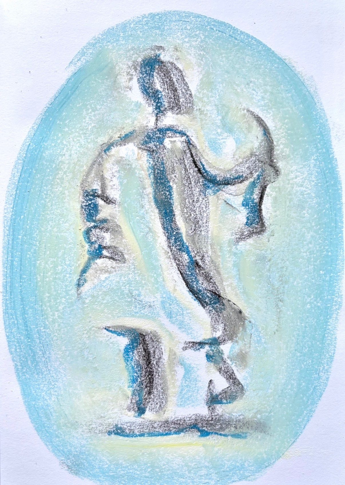 Pastel drawing of a blue intaglio gem found in the Thames