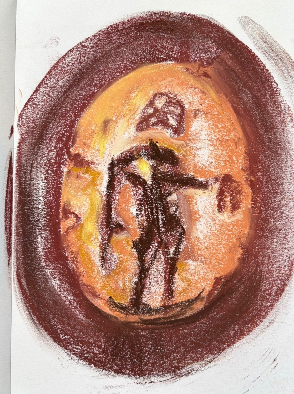 Pastel drawing of an orangey brown intaglio gem pulled out of the thames