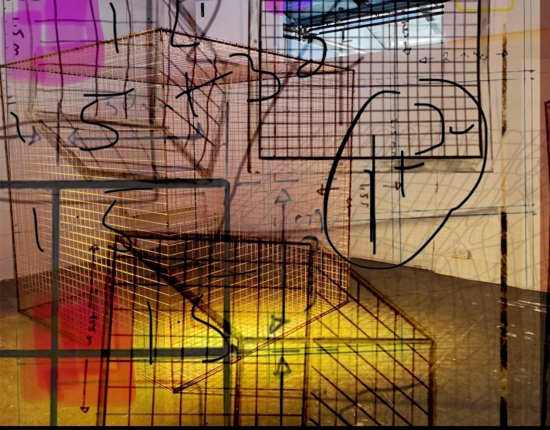 photos of sculpture planning layered on top of the realised peace