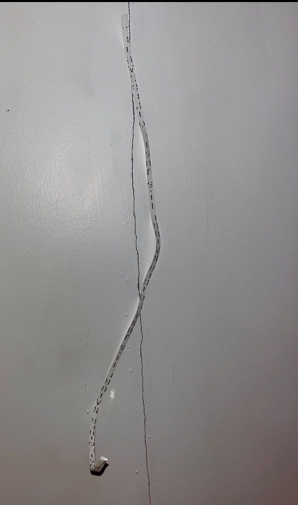 Label sticker stating “It’s just Mother Nature “ stuck on a crack in my ceiling due to storm damage. When I told my estate agent they simply said nothing we can do - it’s just Mother Nature.