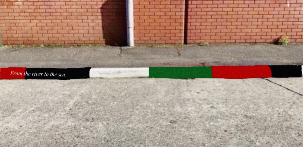 Edited Protestant kerb painting into Palestine flag