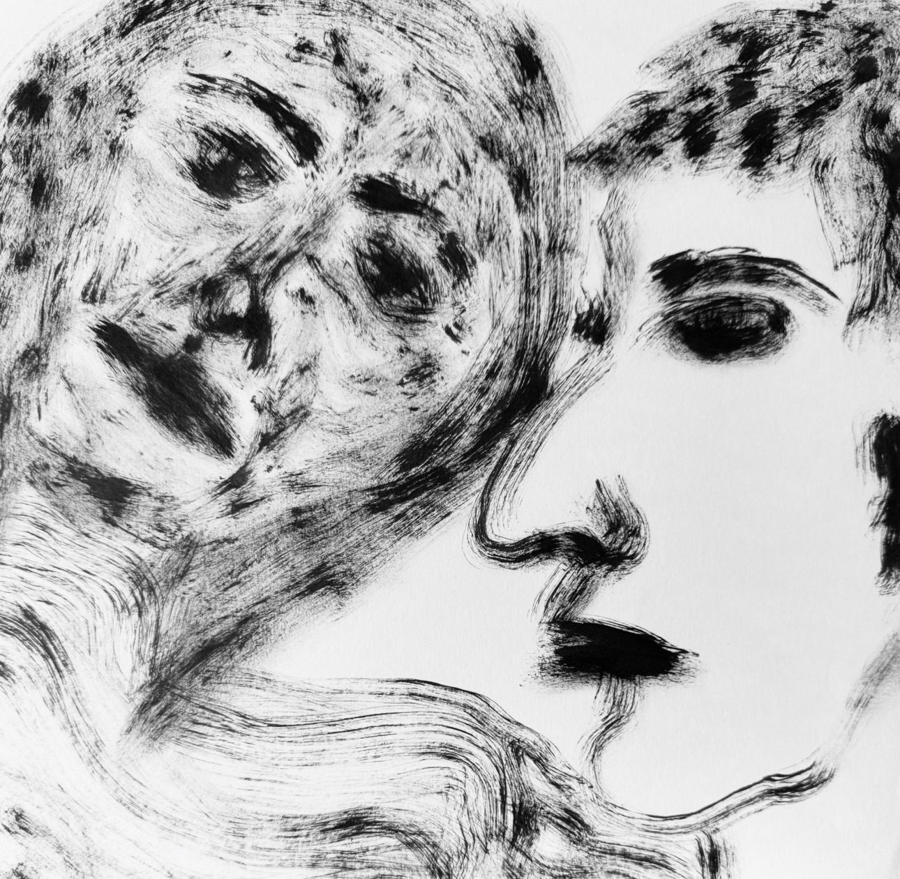 A face emerges while another presses close behind it, suggesting that what we become is shaped by what moves through us.