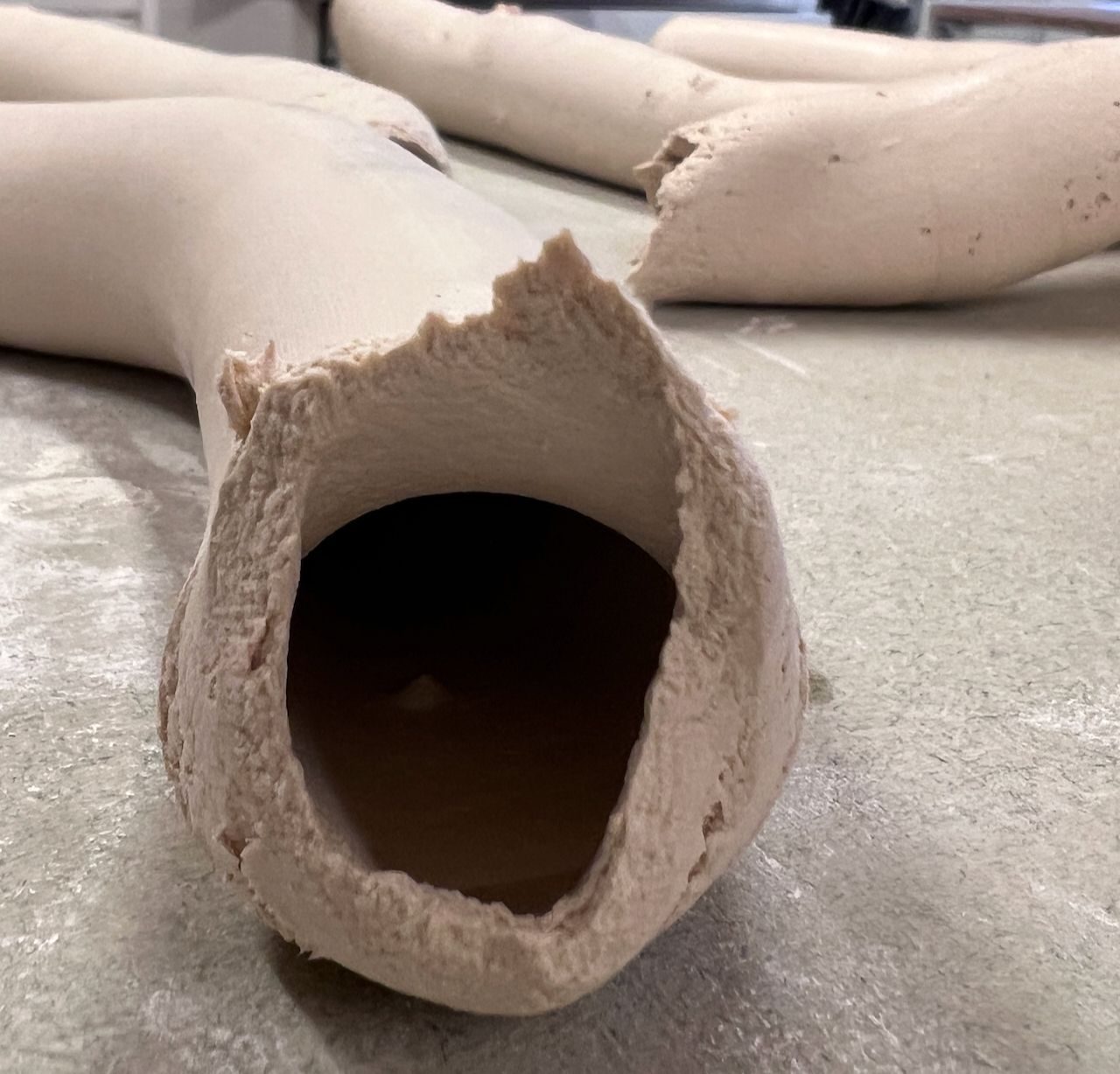 looking down extryded clay tube