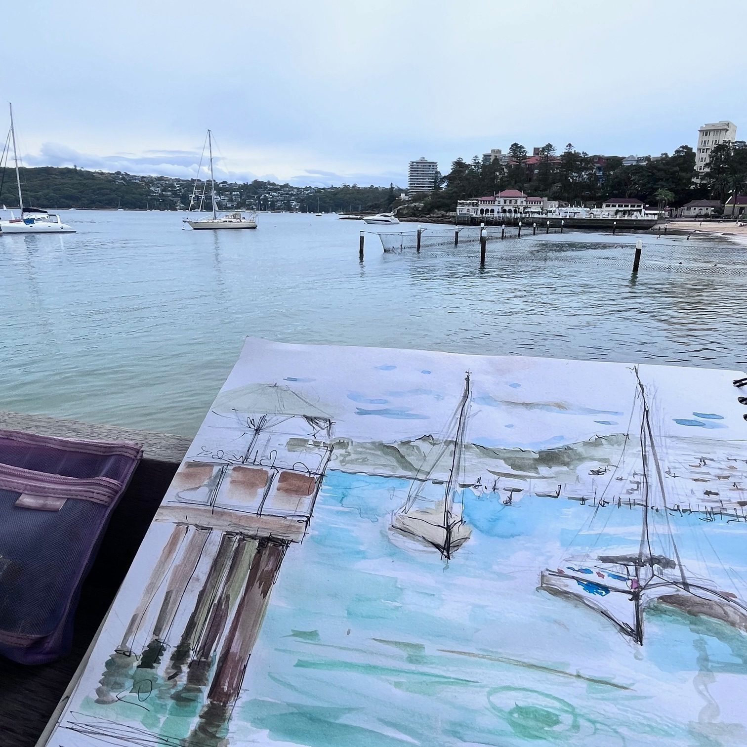 Photo and watercolour seascape
