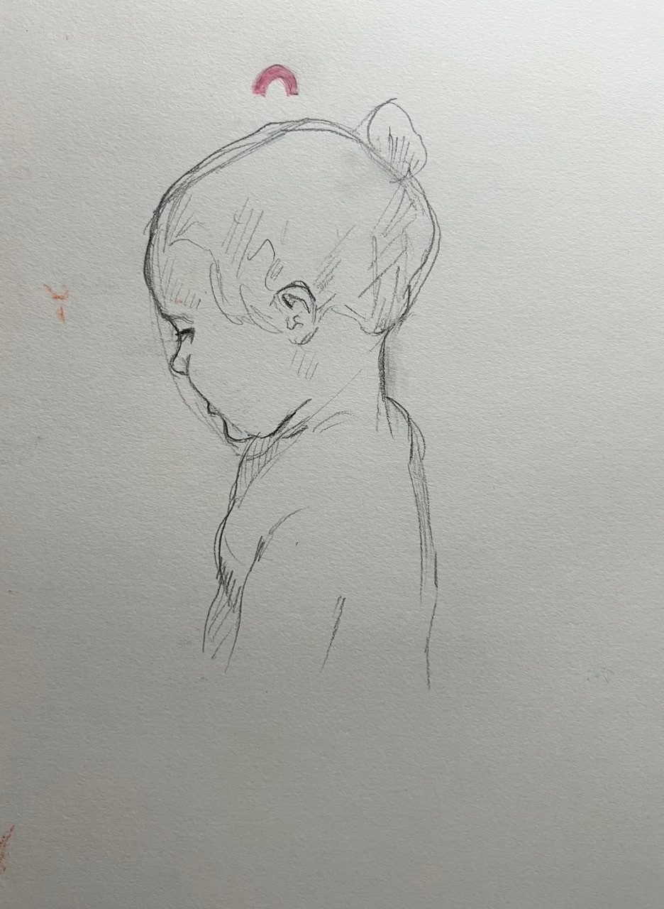 Drawing of girl looking away
