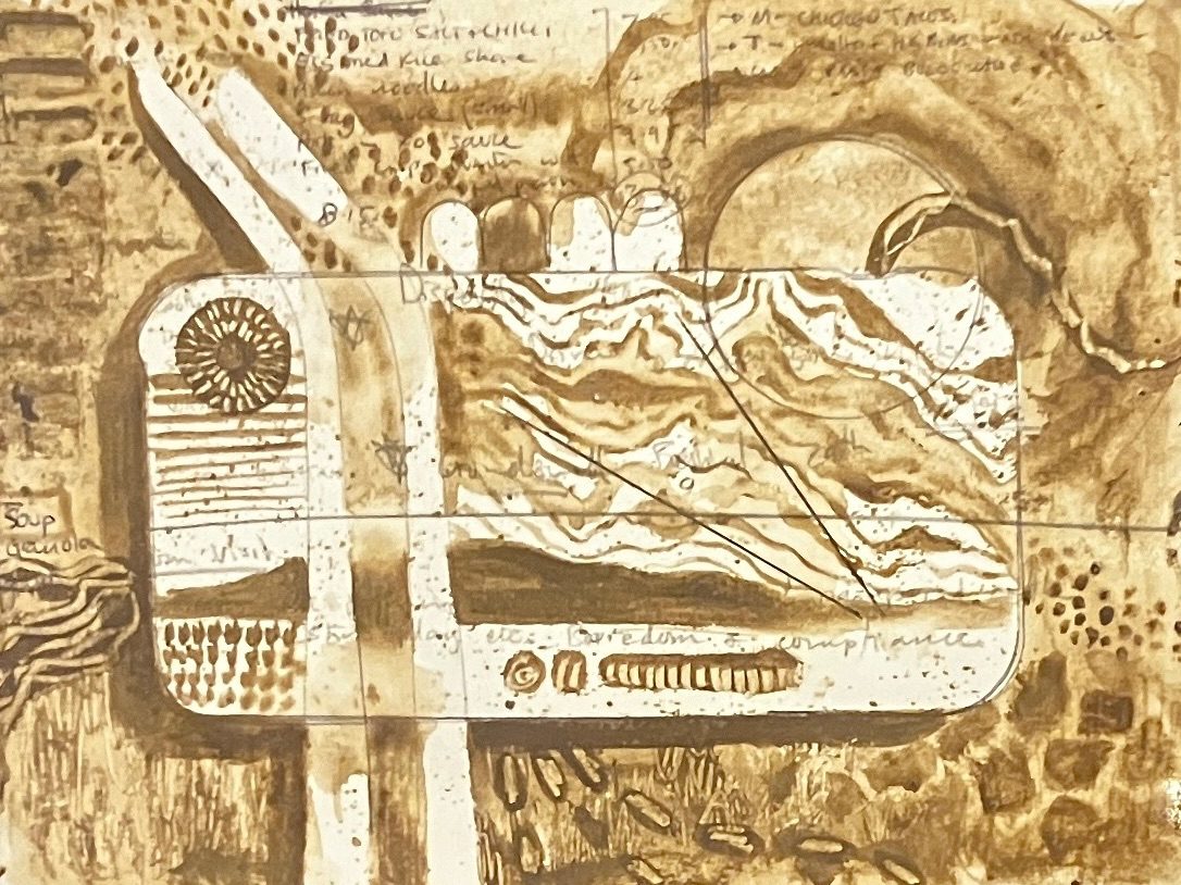 Soil in watercolour on notebook page page with notes