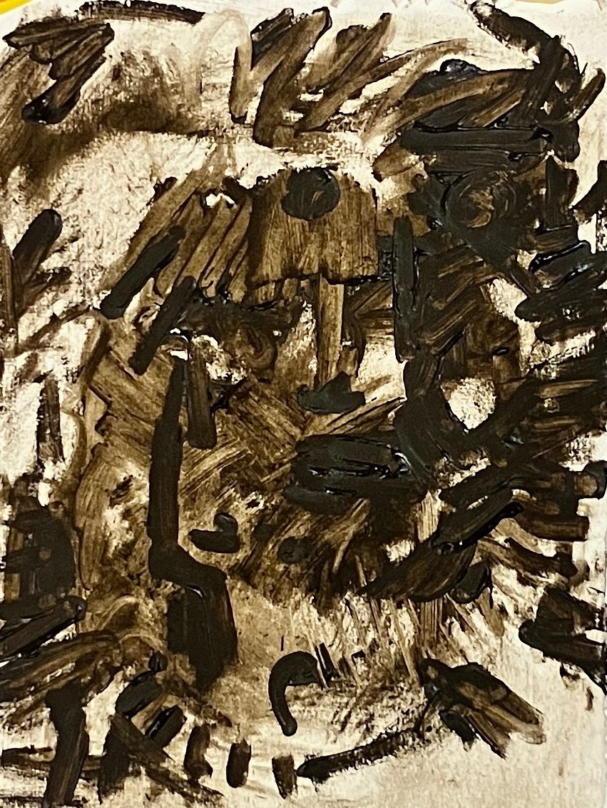 Soil in oil on paper with fingers brushes sponges and scrubbing brush