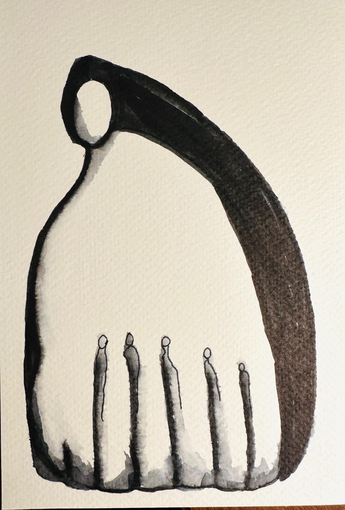 Black ink drawing or large shape with small shapes within