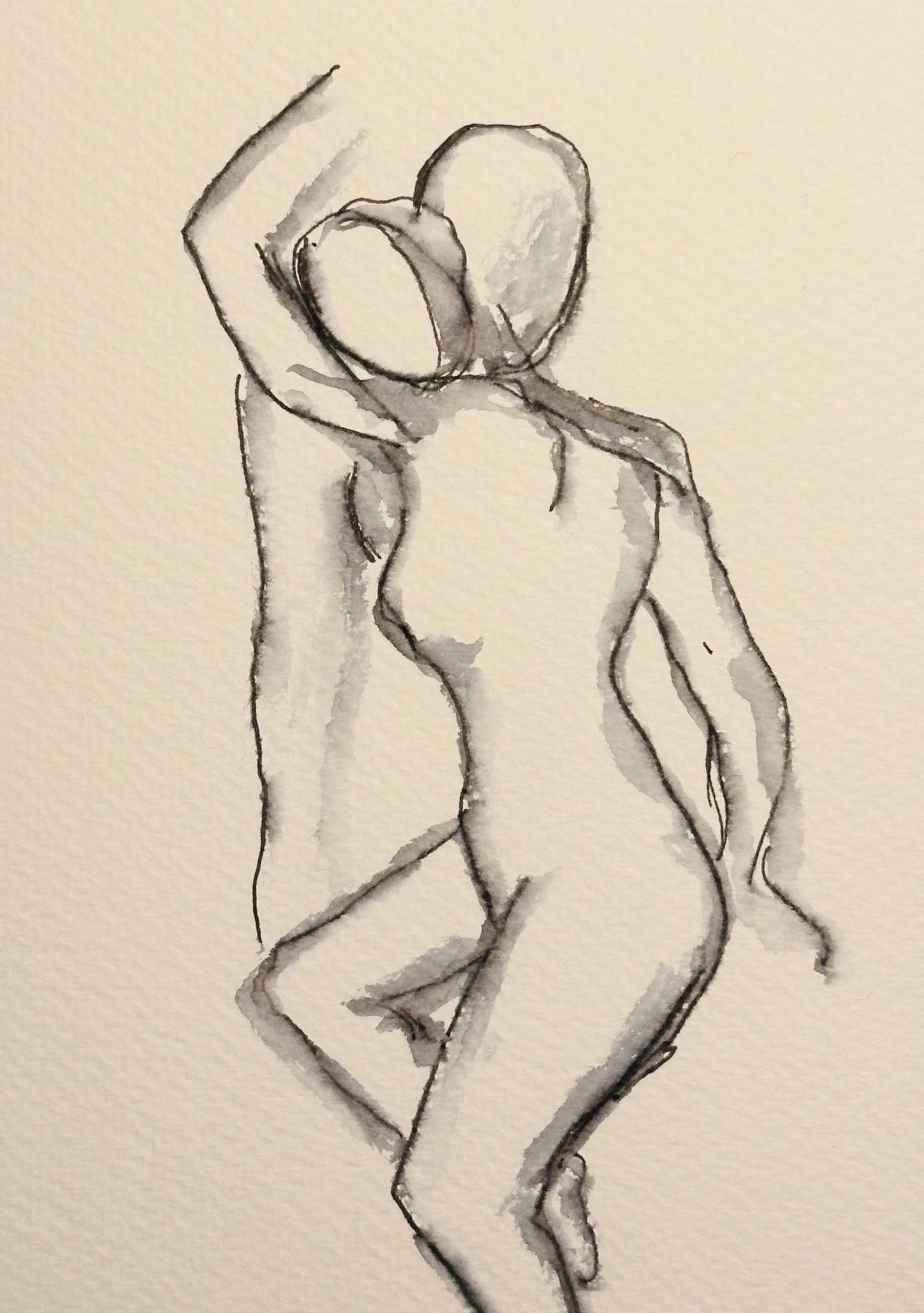Ink drawing of female nude after the sculpture of Rodin