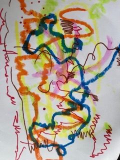 Crayon paper and blindfold