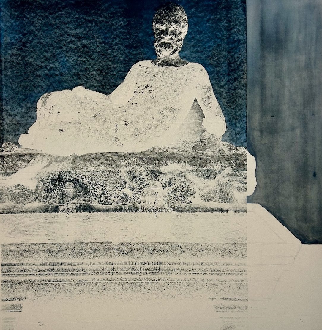 Work in progress - painting and printing on stretched canvas