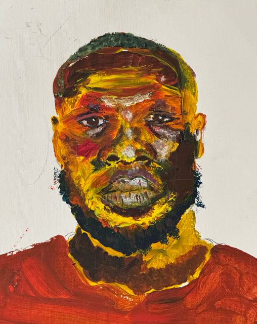 Painted portrait on paper using vibrant colours.