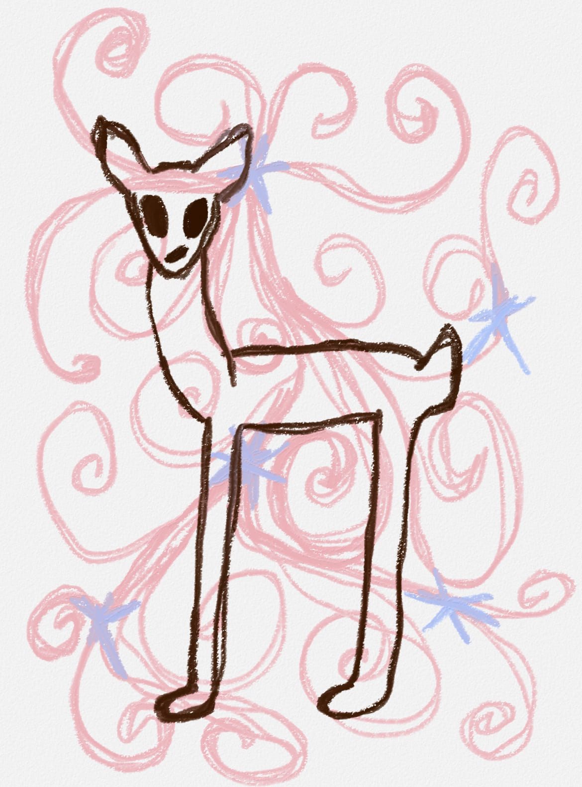 digital oil pastel of swirls stars and a deer in the headlights