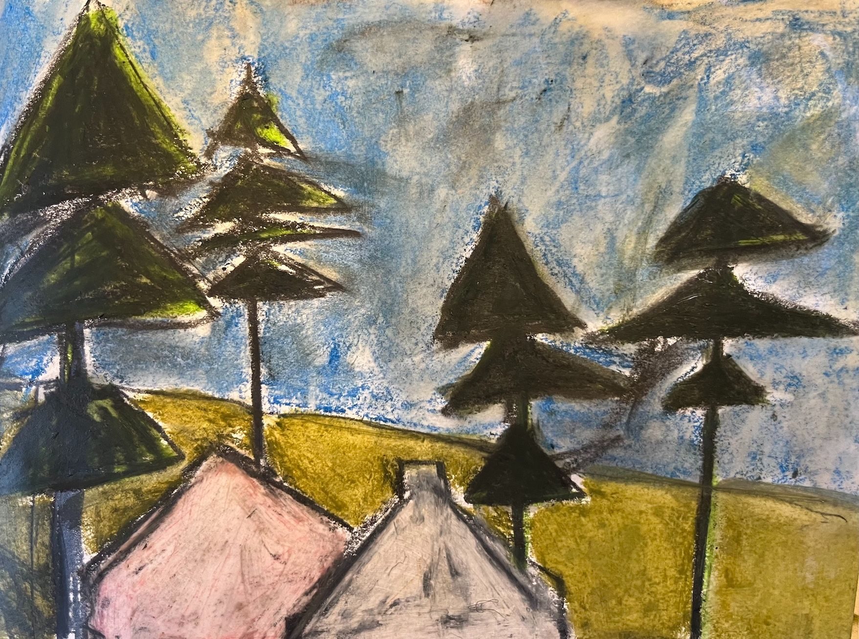 oil pastel on watercolour paper